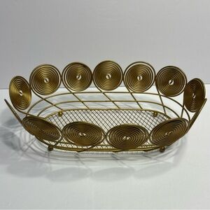 Vintage Brass Wire Coiled Metal Wicker Style Decorative Basket 12.25"x4”
